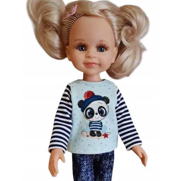 Langarmbluse für Paola Reina Puppe, 32 cm, blau mit Panda
