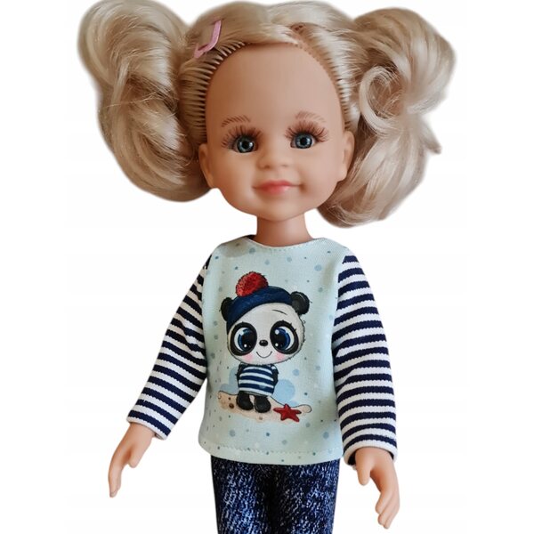 Langarmbluse für Paola Reina Puppe, 32 cm, blau mit Panda