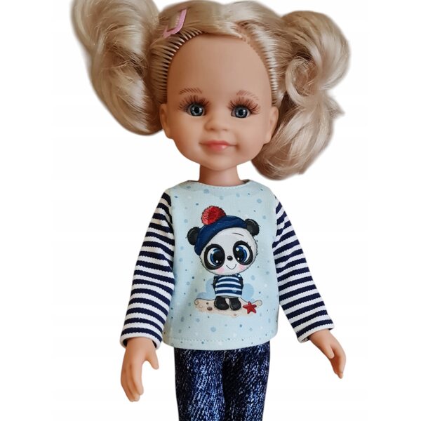 Langarmbluse für Paola Reina Puppe, 32 cm, blau mit Panda