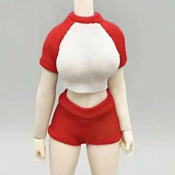 1/12 Kleidung für weibliche Actionfiguren: Rotes Sportshirt und Shorts