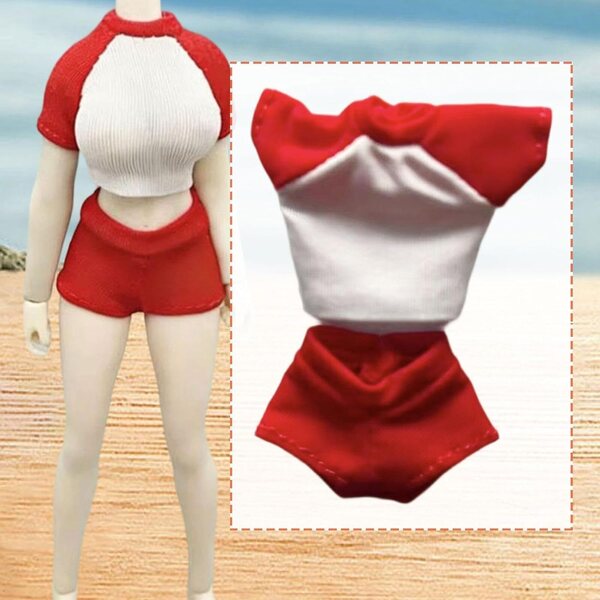 1/12 Kleidung für weibliche Actionfiguren: Rotes Sportshirt und Shorts