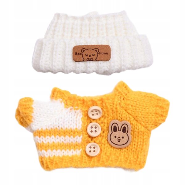Gelbes Kleidungsset für 15-17 cm große Puppen mit Pullover und handgefertigter Mütze