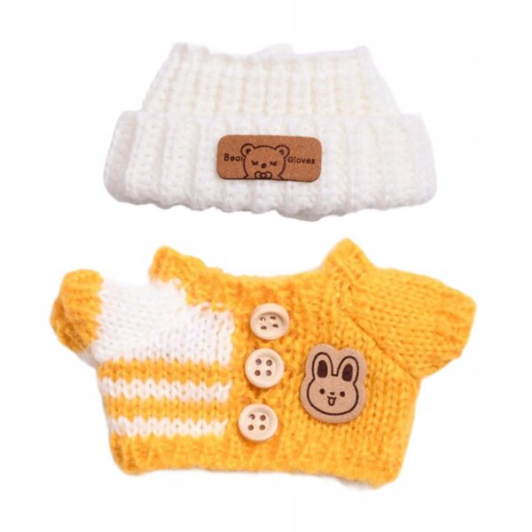 Gelbes Kleidungsset für 15-17 cm große Puppen mit Pullover und handgefertigter Mütze