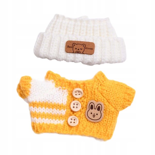 Gelbes Kleidungsset für 15-17 cm große Puppen mit Pullover und handgefertigter Mütze