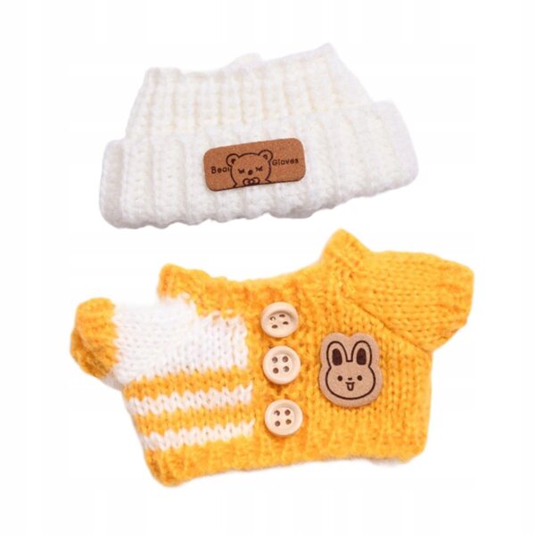Gelbes Kleidungsset für 15-17 cm große Puppen mit Pullover und handgefertigter Mütze