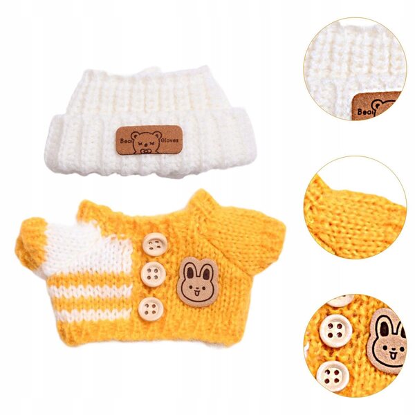 Gelbes Kleidungsset für 15-17 cm große Puppen mit Pullover und handgefertigter Mütze