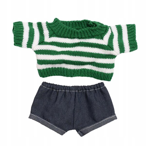 Bekleidungsset für 38-cm-Puppen mit mehrfarbigem Stoffpullover und Jeans