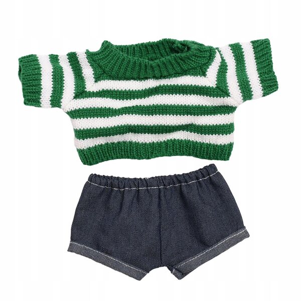Bekleidungsset für 38-cm-Puppen mit mehrfarbigem Stoffpullover und Jeans