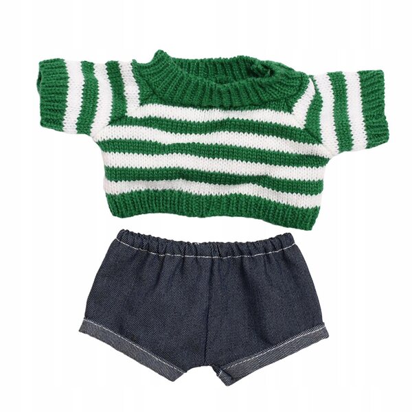 Bekleidungsset für 38-cm-Puppen mit mehrfarbigem Stoffpullover und Jeans