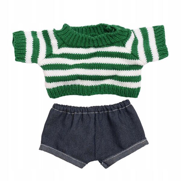 Bekleidungsset für 38-cm-Puppen mit mehrfarbigem Stoffpullover und Jeans