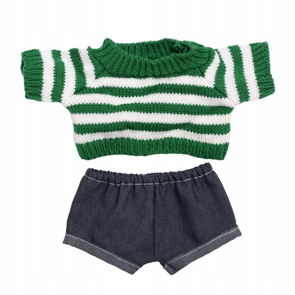 Bekleidungsset für 38-cm-Puppen mit mehrfarbigem Stoffpullover und Jeans