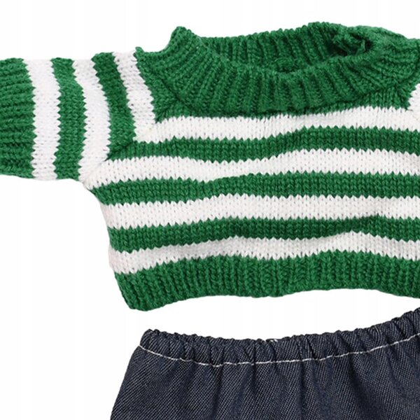 Bekleidungsset für 38-cm-Puppen mit mehrfarbigem Stoffpullover und Jeans