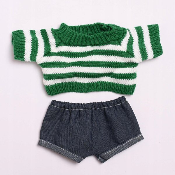 Bekleidungsset für 38-cm-Puppen mit mehrfarbigem Stoffpullover und Jeans
