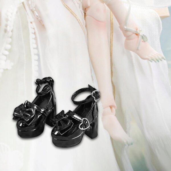 Scarpe con tacco nero per bambole scala 1/4, accessorio elegante e realistico