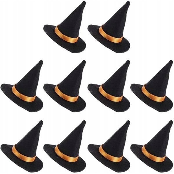 Mini cappelli da strega in feltro nero set 10 pezzi per decorazioni Halloween