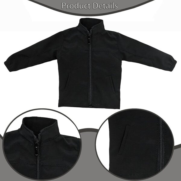 Giacca Miniatura Action Figure 1/6 Nero con Cappuccio e Maniche Lunghe in Tessuto Resistente