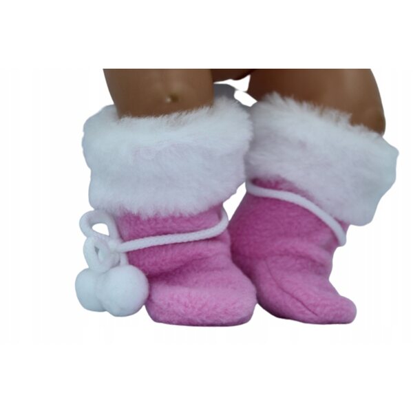 Scarpine in polar per bambole 41-44 cm rosa con pompon e pelliccia