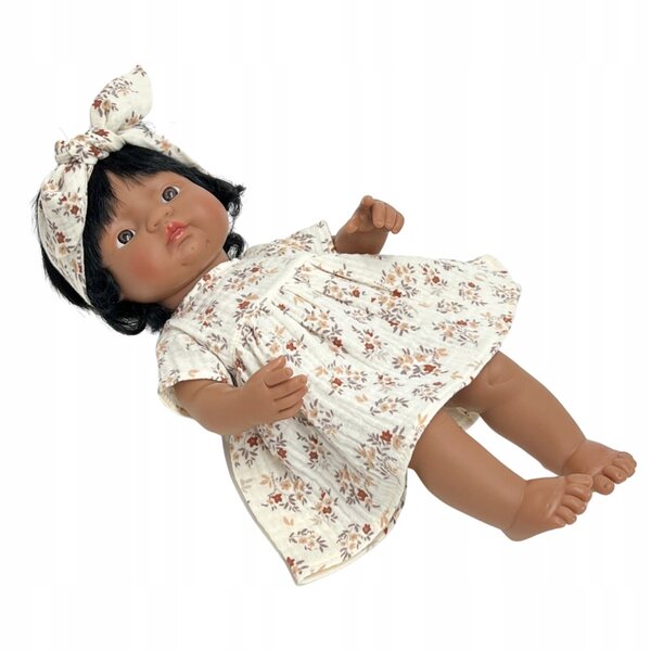 Musselinkleid für Miniland- und Minikane-Puppen 34-38 cm, zimtfarben