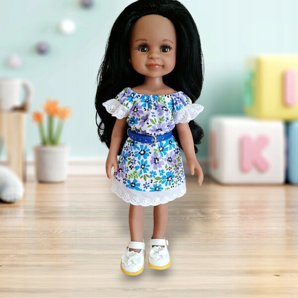 Kleid für Paola Reina 32 cm Puppe mit Riemen und Blumenstoff