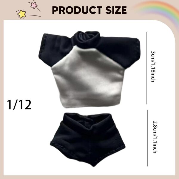 1/12 Folpus Kleidungsset für weibliche Puppen, schwarzes Oberteil und Shorts