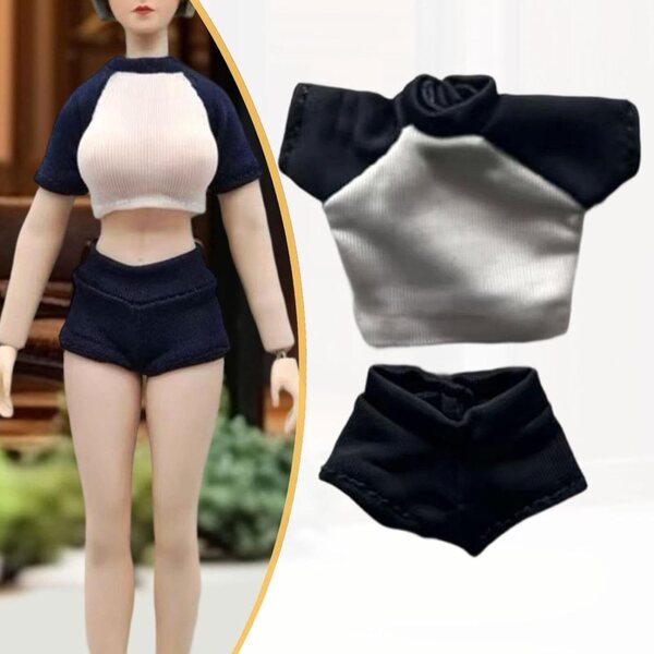 1/12 Folpus Kleidungsset für weibliche Puppen, schwarzes Oberteil und Shorts