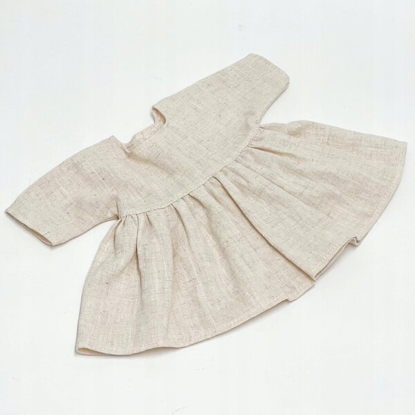 Beiges Leinenkleid für Miniland 38 cm und Minikane 34 cm Puppen