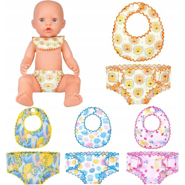 Set 4 Pezze Bavaglino e Pannolino per Bambole - Accessori Giochi Bambina
