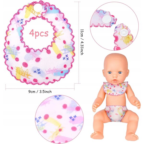 Set 4 Pezze Bavaglino e Pannolino per Bambole - Accessori Giochi Bambina