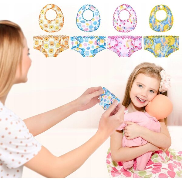 Set 4 Pezze Bavaglino e Pannolino per Bambole - Accessori Giochi Bambina