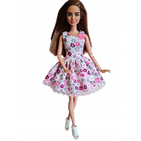 Modisches Blumen-Puppenkleid mit Spitze und Knöpfen - Kleidung zum Verschenken