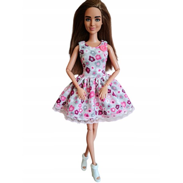 Modisches Blumen-Puppenkleid mit Spitze und Knöpfen - Kleidung zum Verschenken