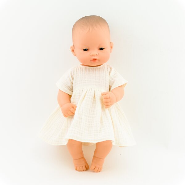Vanille-Musselin-Kleid für Miniland 32 cm und Minikane 28 cm Puppen
