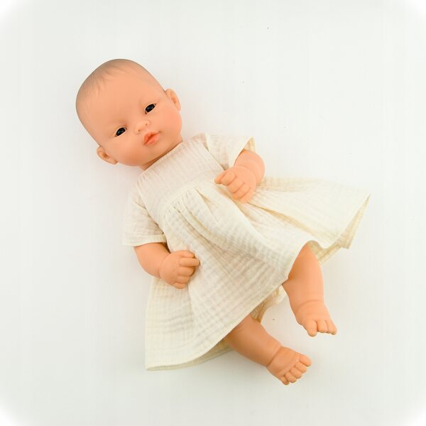 Vanille-Musselin-Kleid für Miniland 32 cm und Minikane 28 cm Puppen