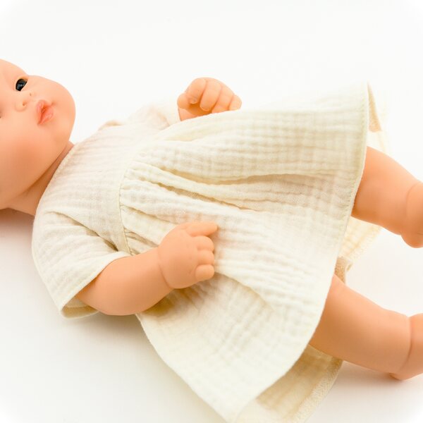 Vanille-Musselin-Kleid für Miniland 32 cm und Minikane 28 cm Puppen