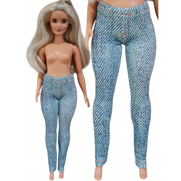 Jeanshose für XXL-Puppen aus grauem Stoff mit elastischem Bund