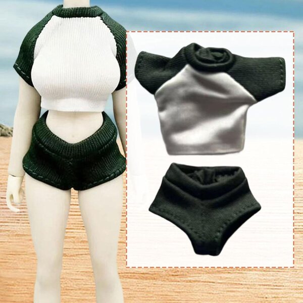 1/12 Miniaturkleidung für weibliche Puppe: Grünes T-Shirt und Shorts