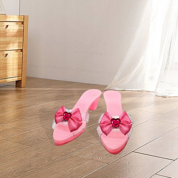 Sandali da Principessa per Bambine con Fiocchi Rosa e Tacco Comodo