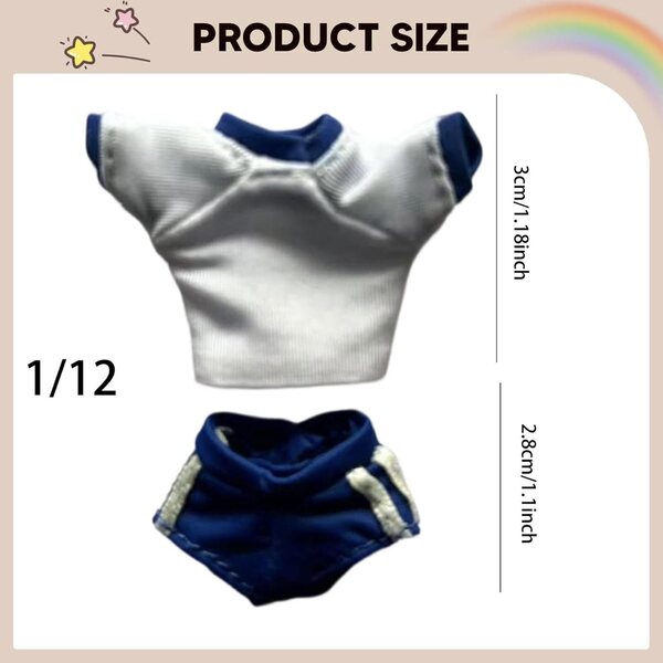 Set Sportivo per Bambole 1/12 Capi in Tessuto Blu - Maglietta e Pantaloncini