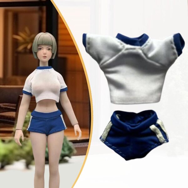 Set Sportivo per Bambole 1/12 Capi in Tessuto Blu - Maglietta e Pantaloncini