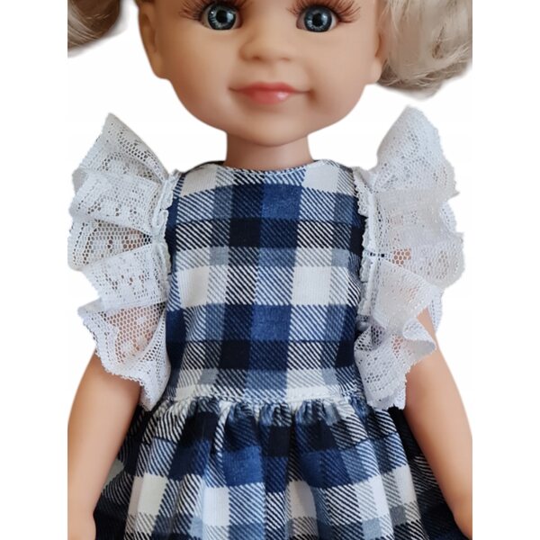 Paola Reina Kariertes Kleid 32 cm mit Spitze - Kinderbekleidung