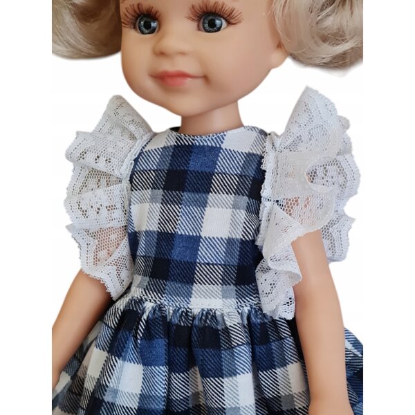 Paola Reina Kariertes Kleid 32 cm mit Spitze - Kinderbekleidung