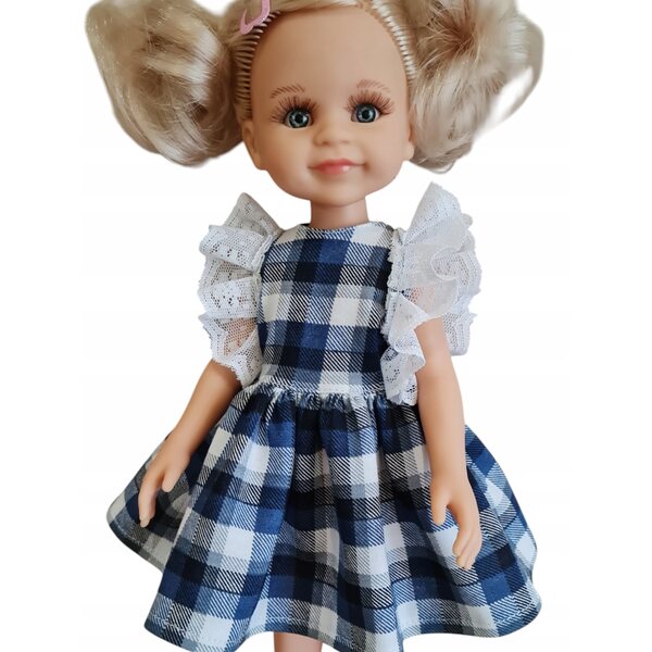 Paola Reina Kariertes Kleid 32 cm mit Spitze - Kinderbekleidung