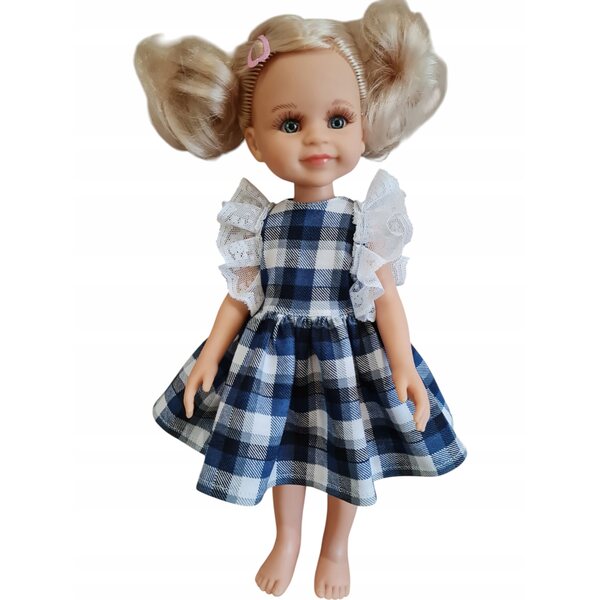 Paola Reina Kariertes Kleid 32 cm mit Spitze - Kinderbekleidung