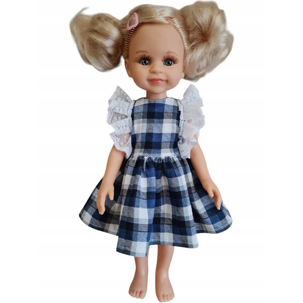 Paola Reina Kariertes Kleid 32 cm mit Spitze - Kinderbekleidung