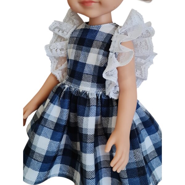 Paola Reina Kariertes Kleid 32 cm mit Spitze - Kinderbekleidung