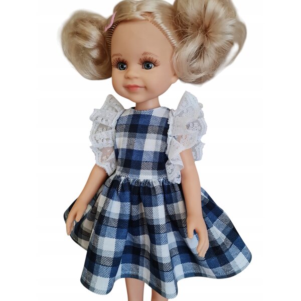 Paola Reina Kariertes Kleid 32 cm mit Spitze - Kinderbekleidung