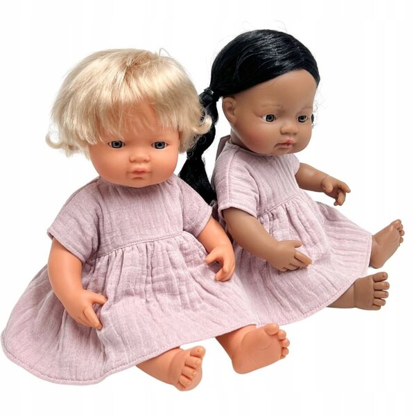 Hellrosa Musselinkleid für Miniland-, Paola Reina- und Minikane-Puppen 34-38 cm