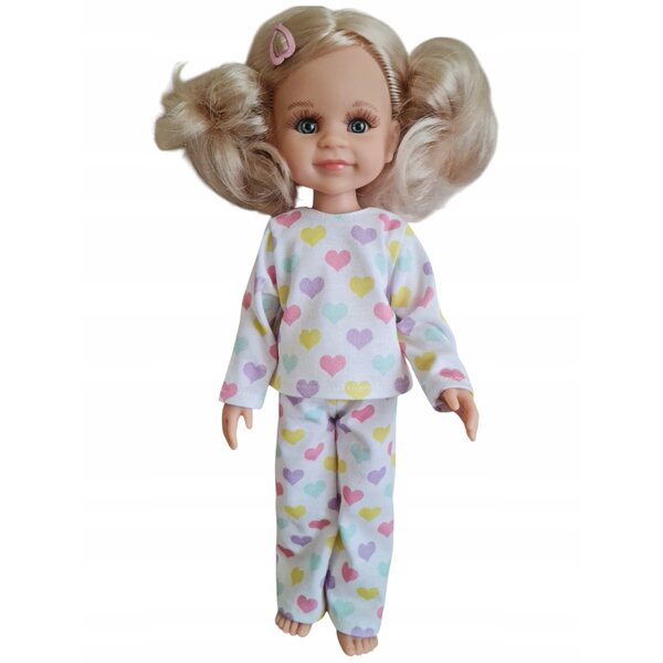 Bunter Herz-Pyjama für Paola Reina 32 cm Puppen, komplett aus Stoff