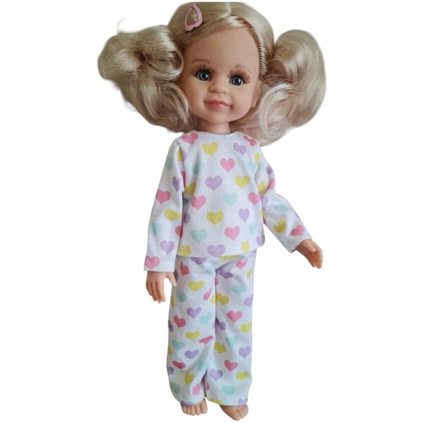 Bunter Herz-Pyjama für Paola Reina 32 cm Puppen, komplett aus Stoff