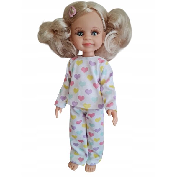 Bunter Herz-Pyjama für Paola Reina 32 cm Puppen, komplett aus Stoff